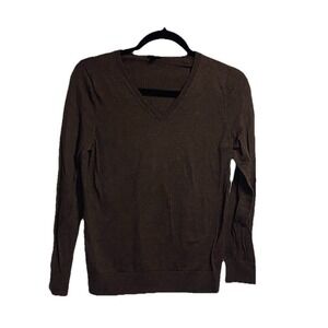 Talbots Sweater Women's Petite Large LP Brown 100% Merino‎ Wool V-Neck Preppy